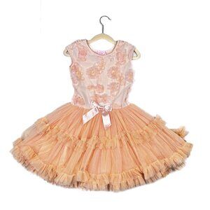 Popatu Girls' Tiered Ruffle Floral Mesh Dress Peachy Orange Size 6X/7 - NWOT
